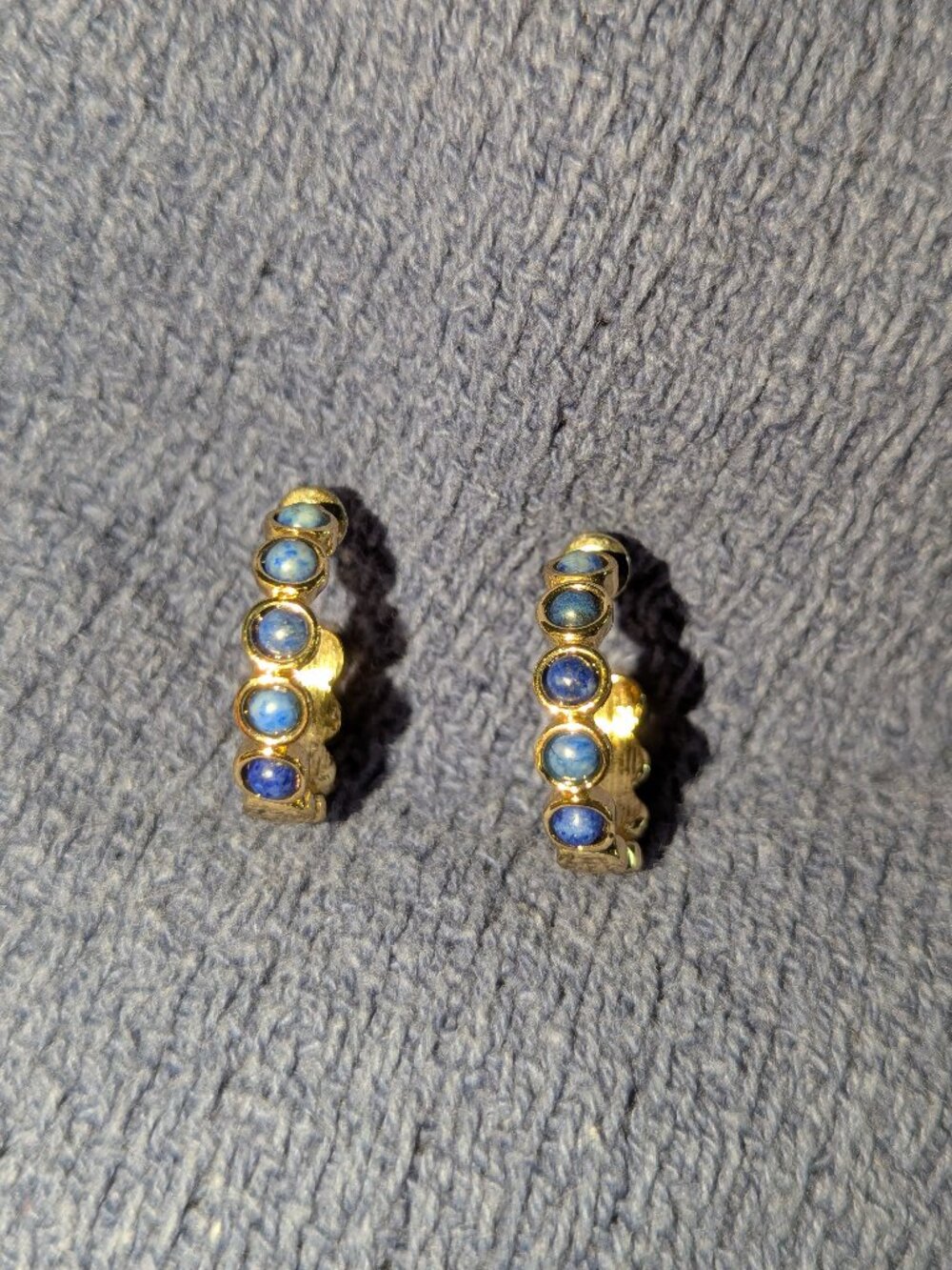 Blue gem gold mini hoop earrings